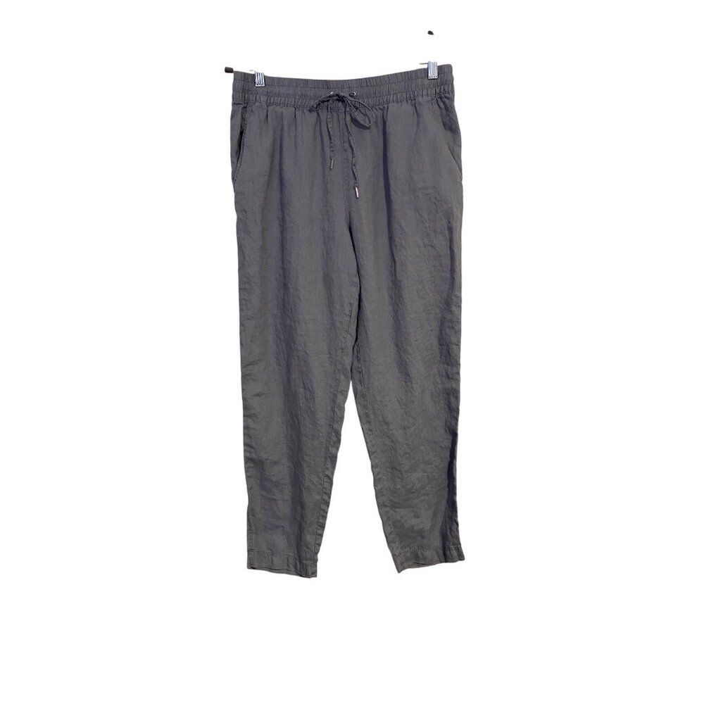 H & M Women XL Straight Leg Elastic Waist Linen Pants Blue Gray Casual Lounge
